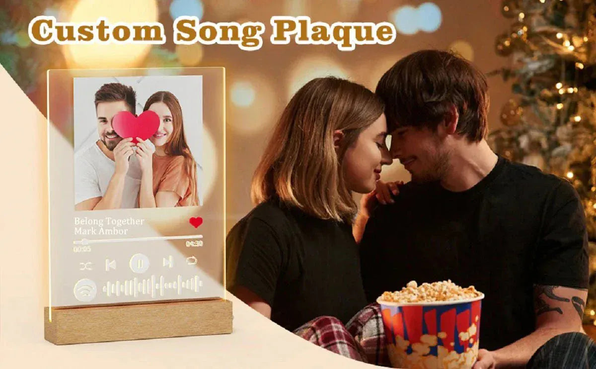 Personalized LED acrylic picture frame with photo and message, perfect Valentine's Day gift for boyfriend