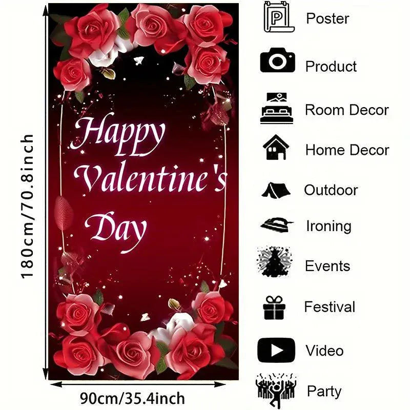 Valentine Day Door Cover with vibrant red roses for romantic celebrations