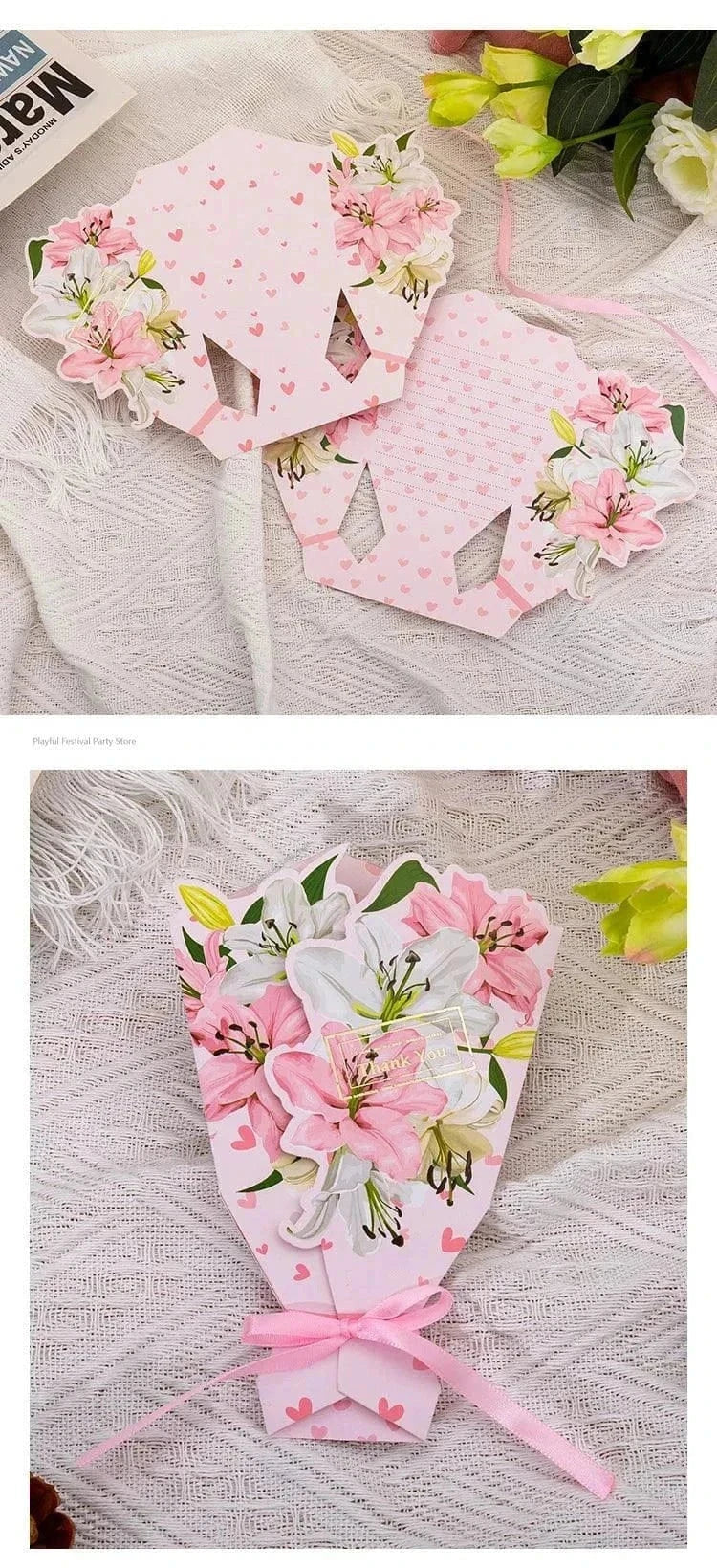 Creative Carnation Thanks Flowers 3D foldable floral greeting card for Mother's Day and birthdays