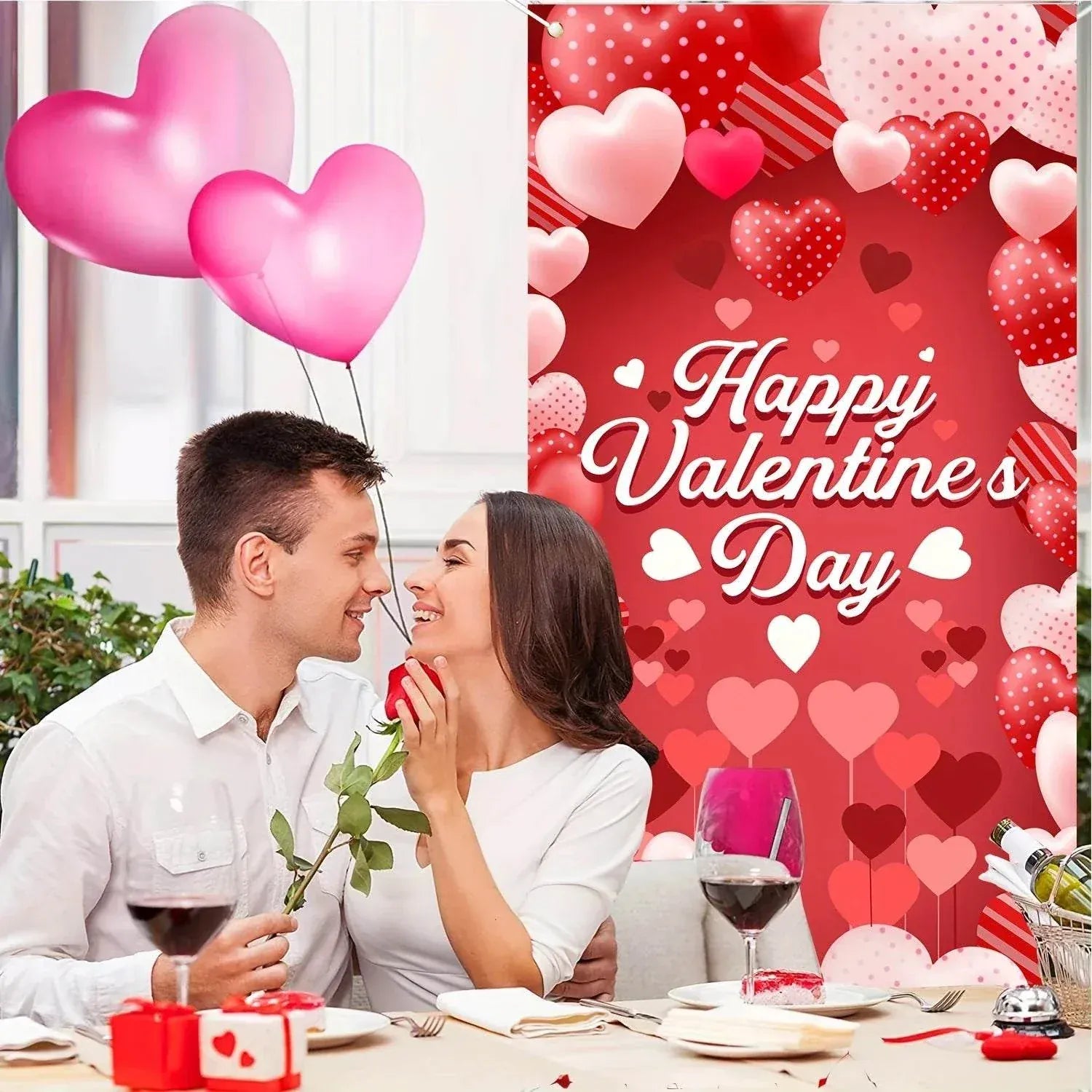 Valentine Day Door Cover featuring vibrant red roses and love-themed design for romantic celebrations