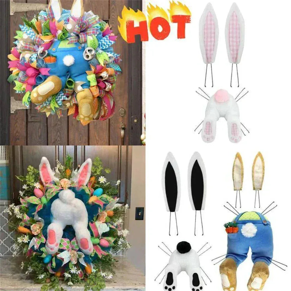 Easter Rabbit Bunny Butt Wreath Kit hanging on door for festive decoration