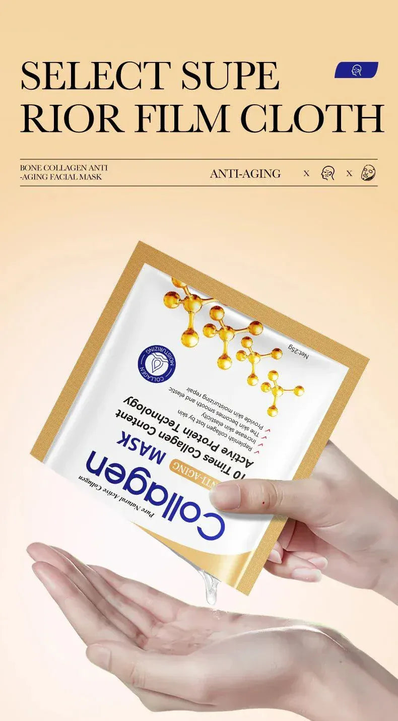 10-piece anti-wrinkle collagen face mask set for hydrating and revitalizing skin