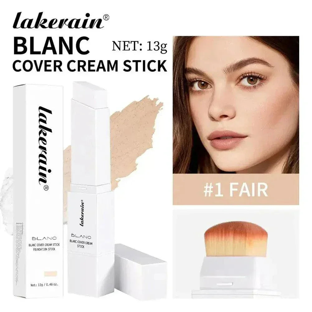 Two-in-one color-changing foundation stick blending foundation and concealer for seamless, natural coverage