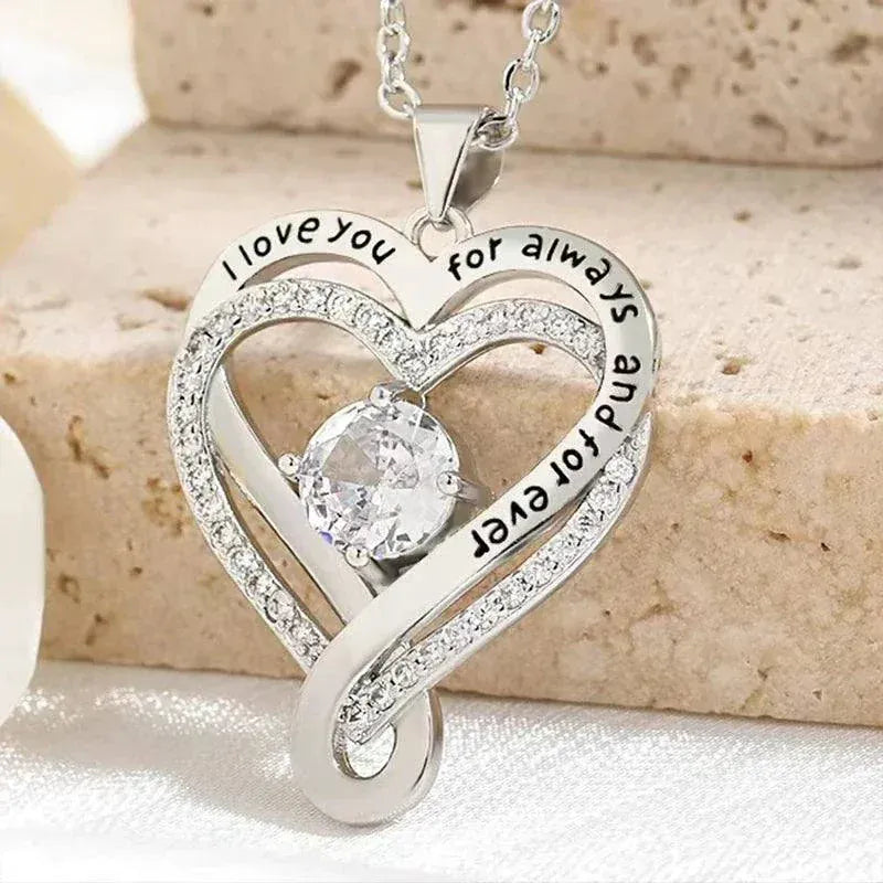 Heart shaped Necklace -  Double Layered Heart Pendant Gift for Her.