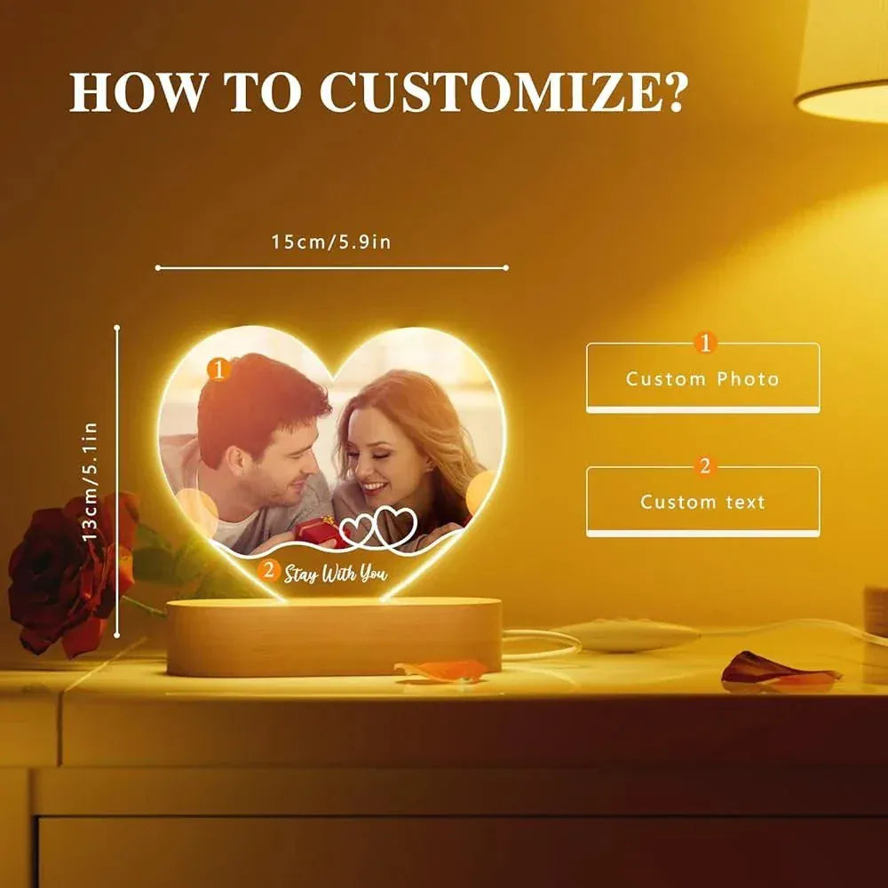 Personalized LED acrylic picture frame with romantic photo and LED light for Valentine's Day gifts