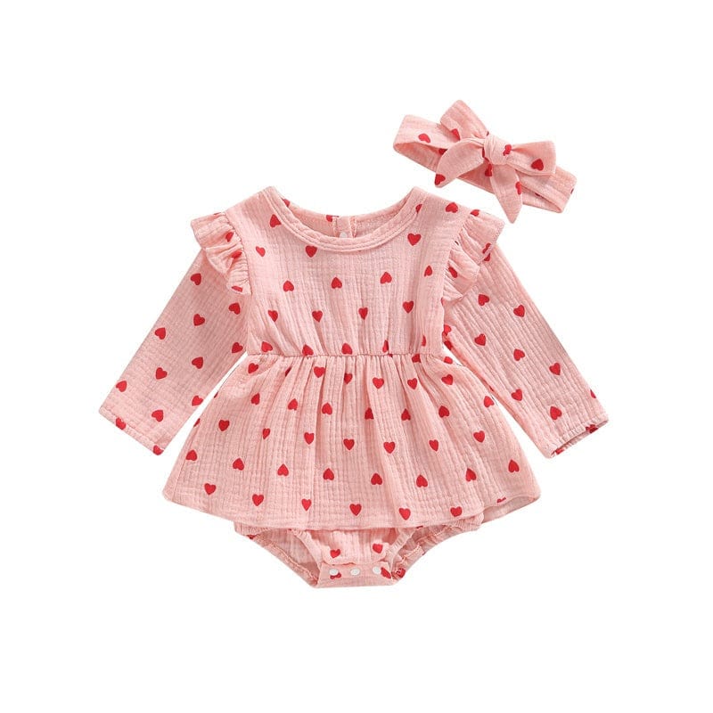 Romper Dress for Baby Girls - Valentine's Day Long Sleeve Jumpsuit.