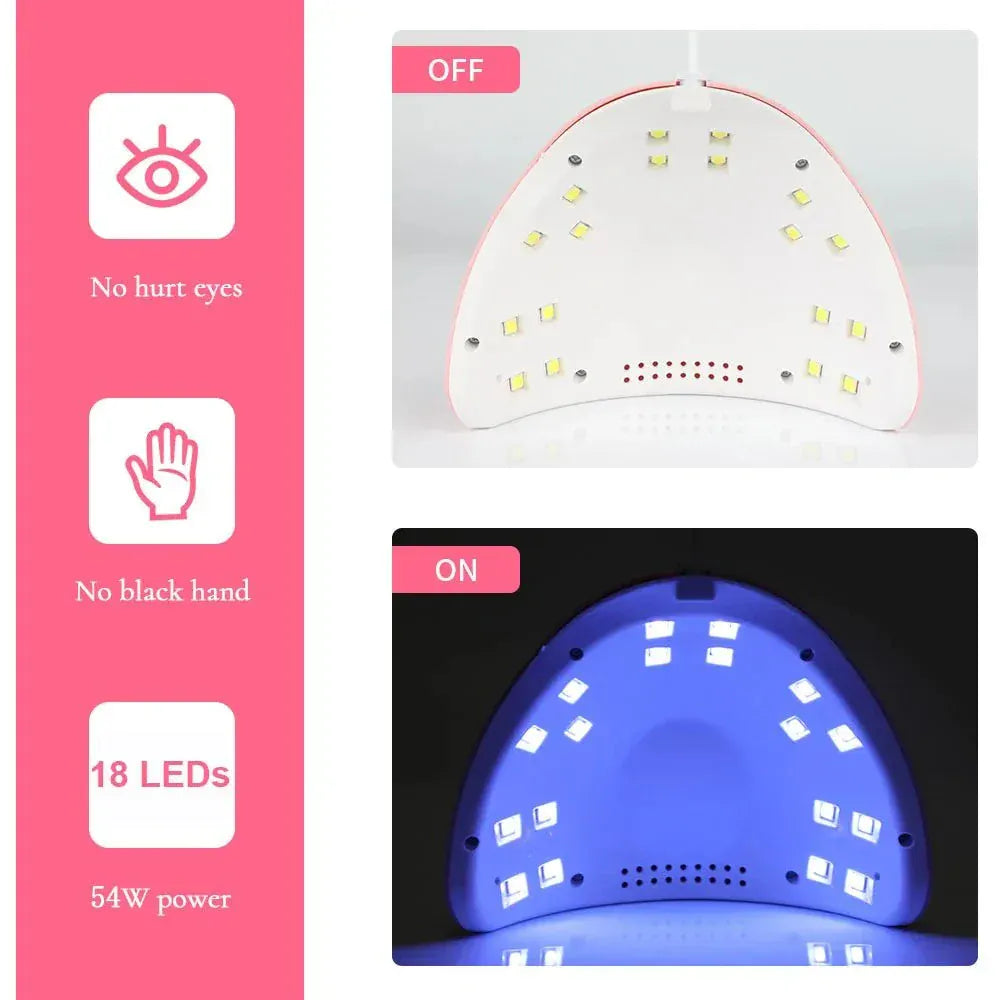 54W USB UV LED nail gel lamp with automatic sensor and compact design for fast gel curing