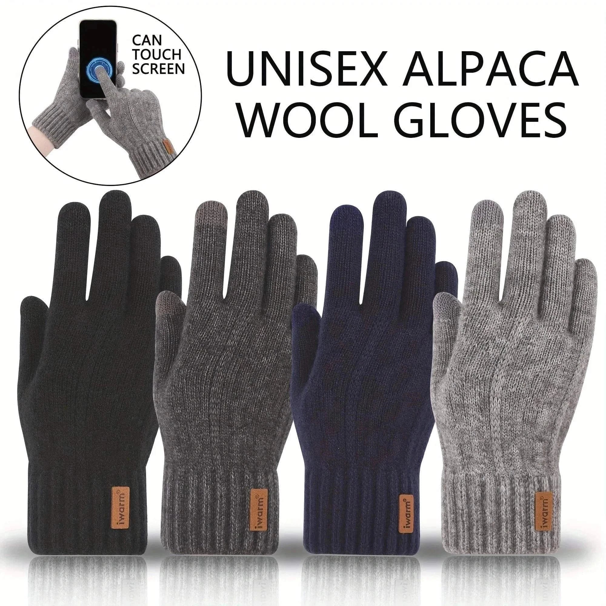 Pair of alpaca wool warm touchscreen gloves suitable for winter office work, travel, and cycling