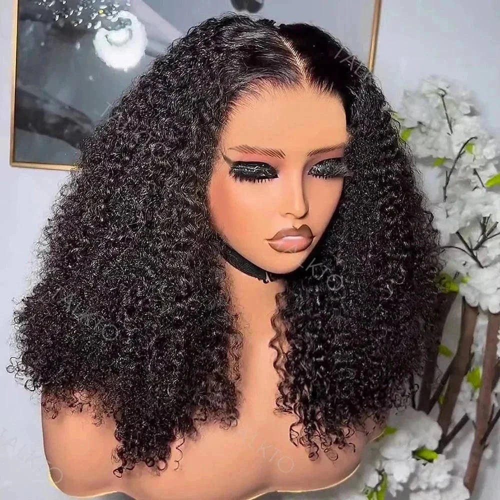 Glueless kinky curly 13x6 HD lace frontal human hair wig with natural Brazilian 4C afro texture