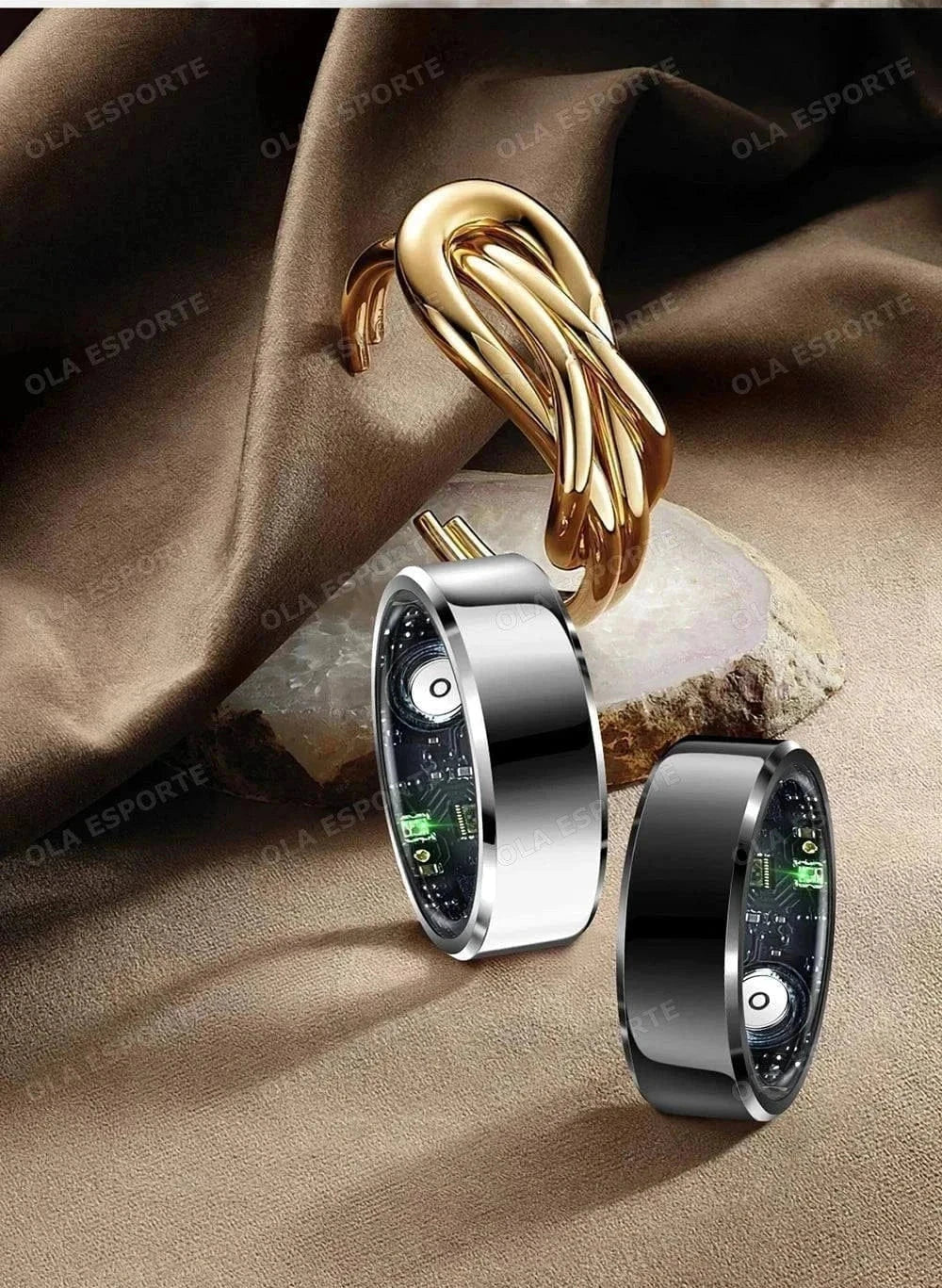 2026 Smart Ring health and fitness tracker showing heart rate and activity stats on finger wearable