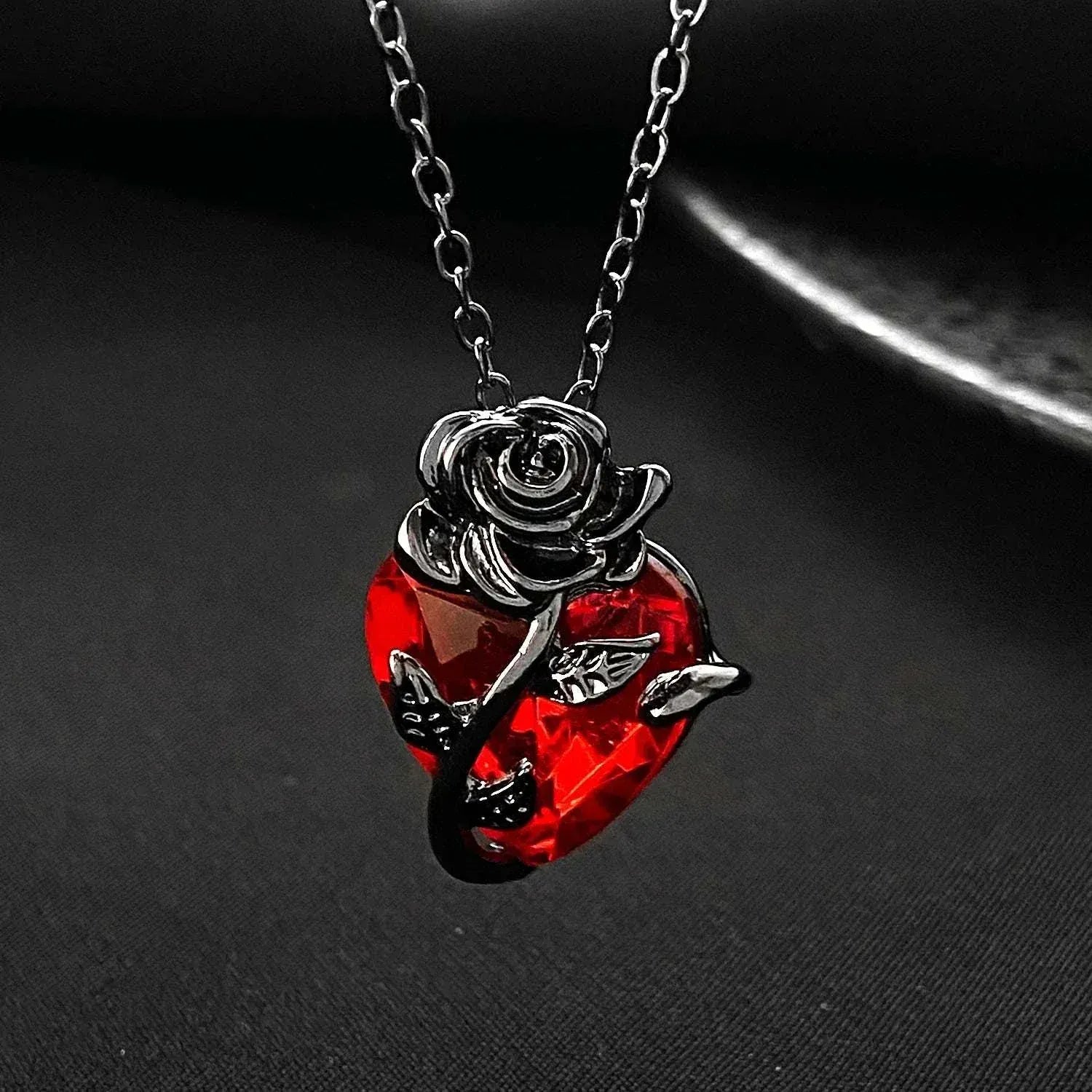 Love Rose Necklace with Gothic Dark Design & Entangled Flower Collar