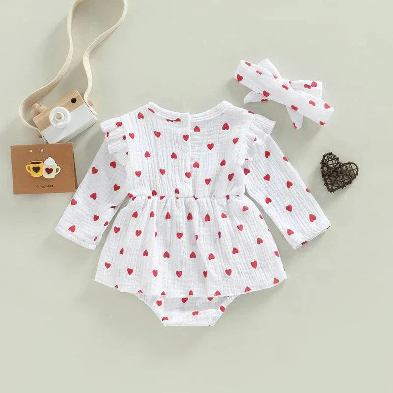 Romper Dress for Baby Girls - Valentine's Day Long Sleeve Jumpsuit.