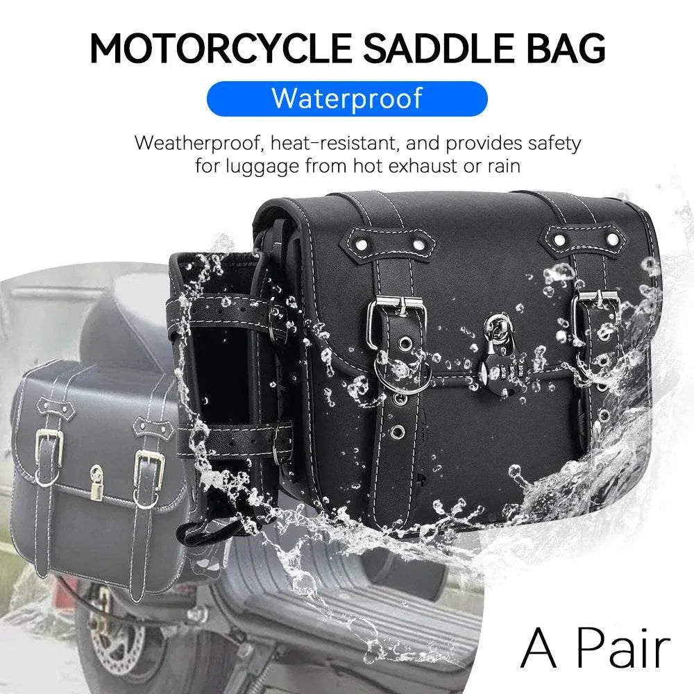 Large black Motorcycle SaddleBag mounted on the side of a Harley motorcycle for durable and stylish side storage