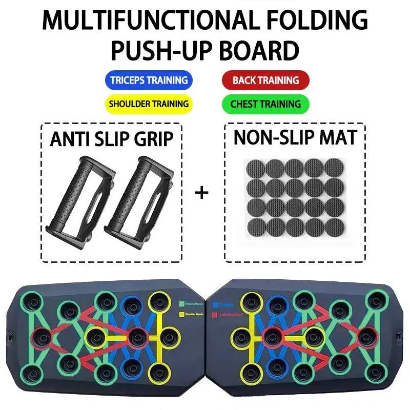 Multifunctional Portable Push-Up Board Set with color-coded hand positions for full-body workouts and easy storage