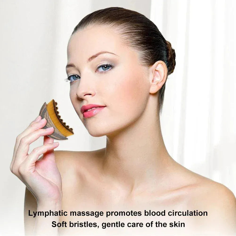 Portable dry facial brush with soft bristles for gentle exfoliation and lymphatic massage