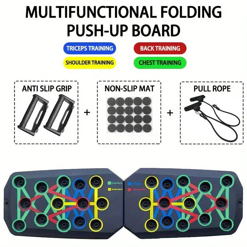 Multifunctional portable push-up board set with color-coded hand positions for full-body workouts and easy storage