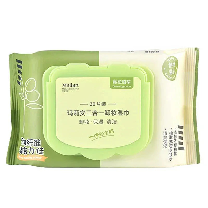 Teninoventures Olive Extract Makeup Remover Wipes 30 Pack with olive plant extract for gentle, hydrating cleansing