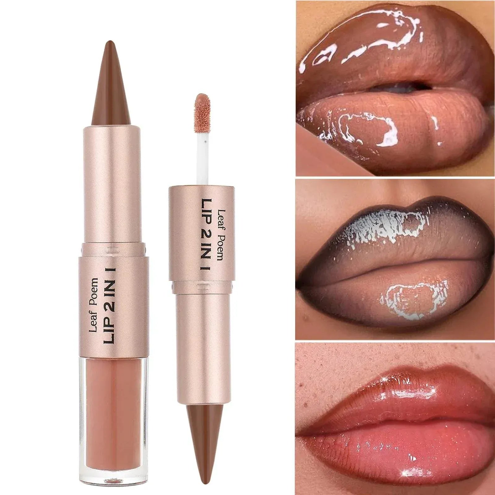 Dual-ended lip liner contour pencil with plumping gloss for precise lip definition and shine