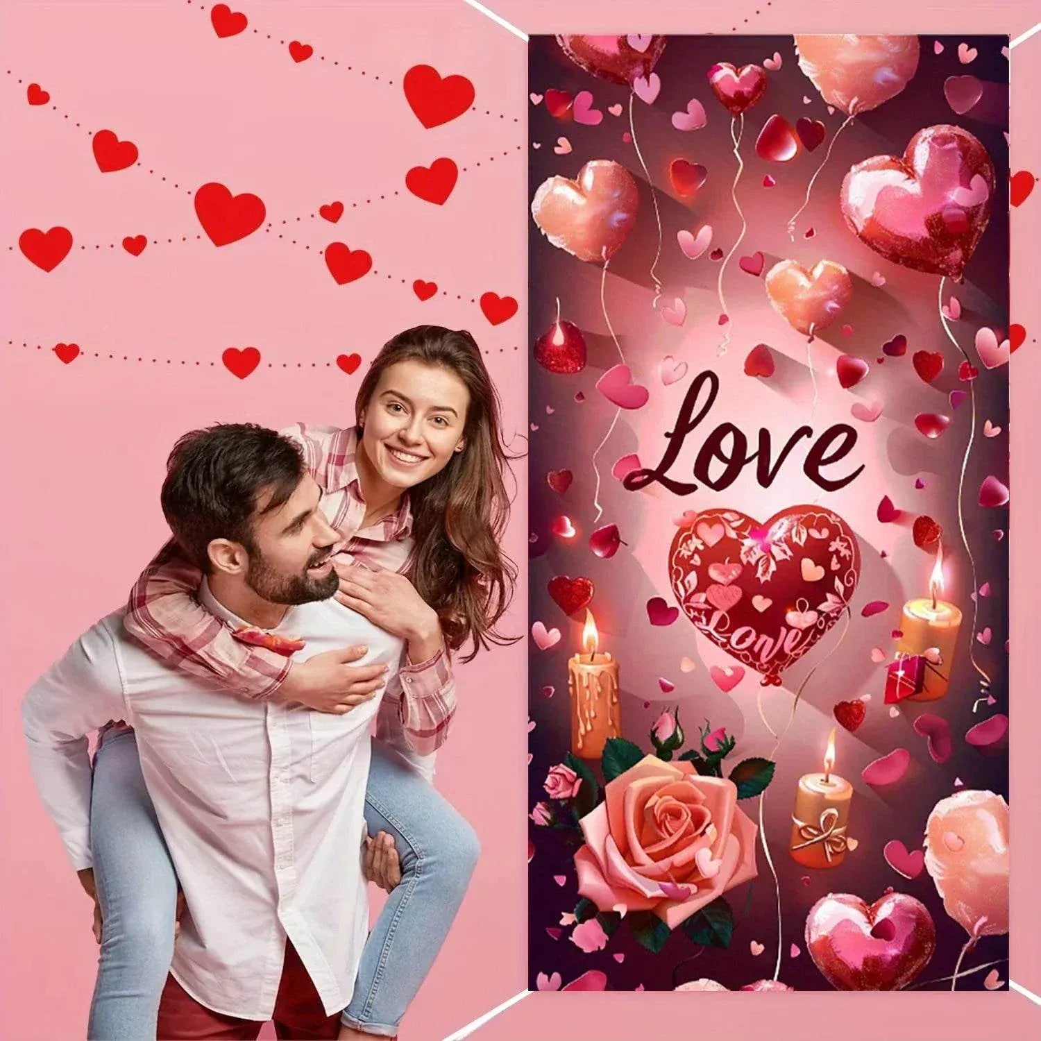Valentine Day Door Cover with vibrant red roses and love-themed design for romantic occasions