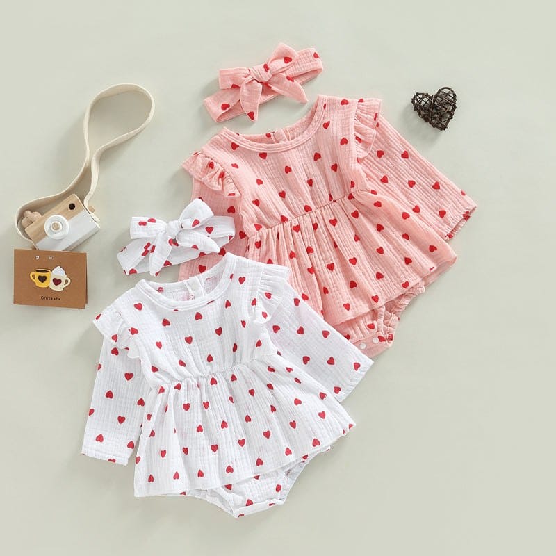 Romper Dress for Baby Girls - Valentine's Day Long Sleeve Jumpsuit.