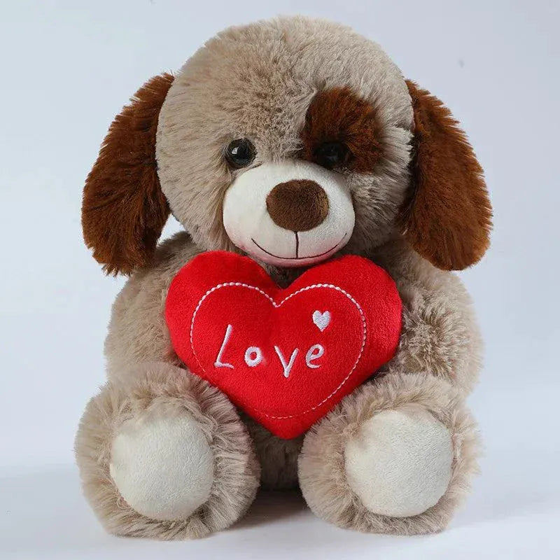 25CM cute heart print bear plush toy with red hearts for Valentine’s gift
