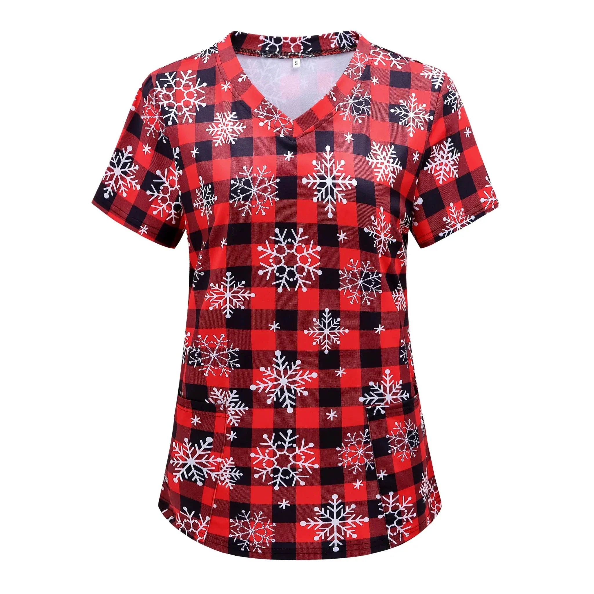 Women’s Valentine Heart Nurse-Style T-Shirt with heart print and V-neck, perfect Valentines Day Clothes for casual festive wear