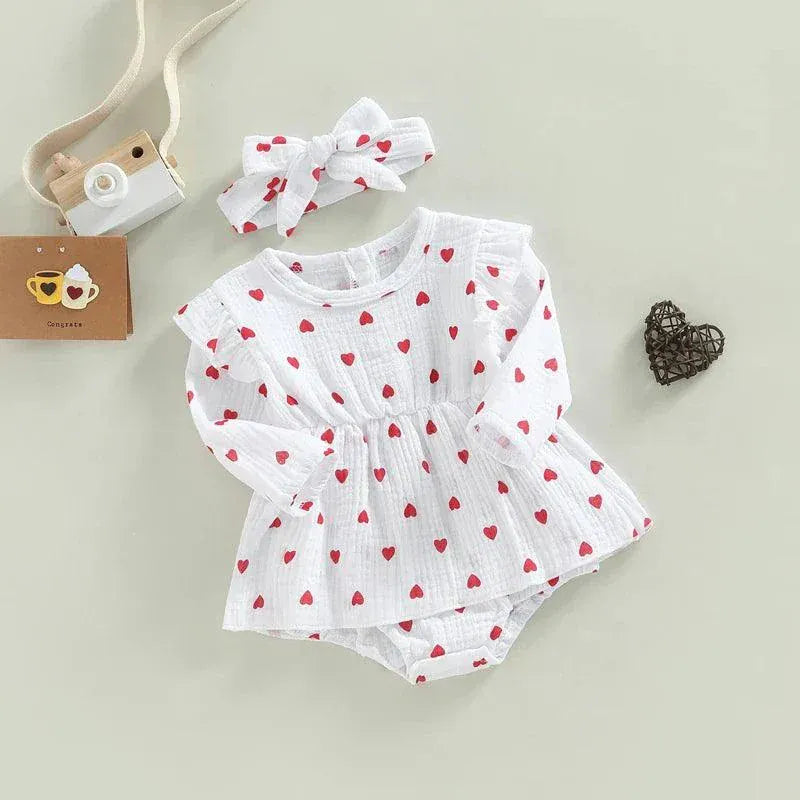 Romper Dress for Baby Girls - Valentine's Day Long Sleeve Jumpsuit.