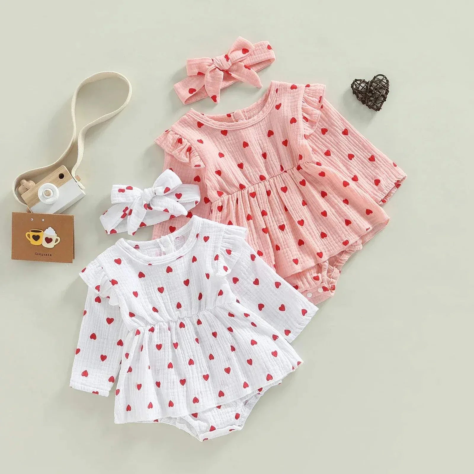 Romper Dress for Baby Girls - Valentine's Day Long Sleeve Jumpsuit.