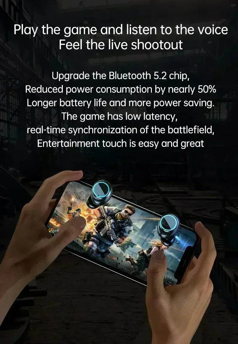 TWS Bluetooth wireless earbuds with noise reduction and touch control for clear sound and deep bass