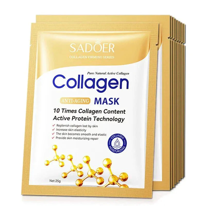 10-piece anti-wrinkle collagen face mask set for hydrating and firming skin