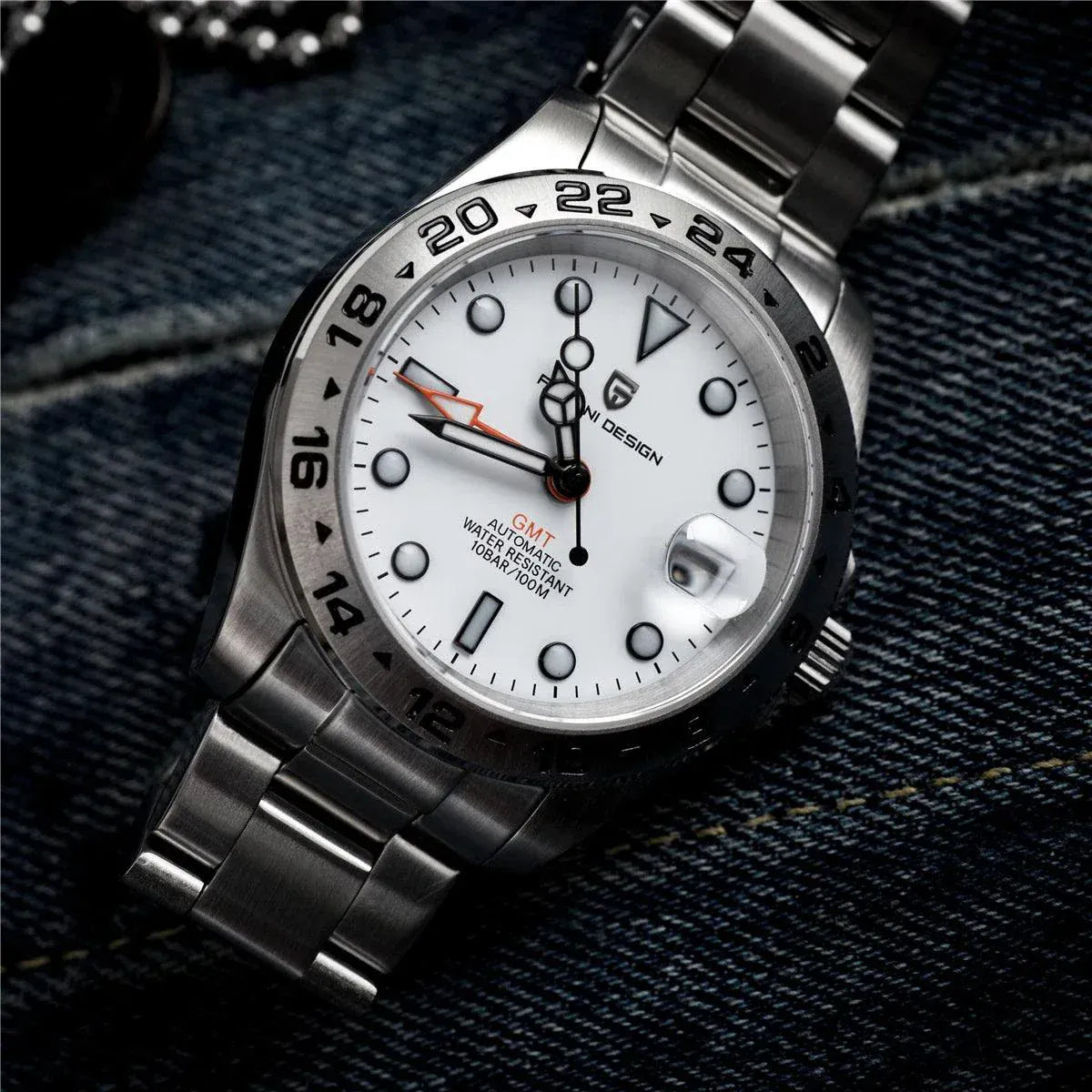 PAGANI DESIGN 2026 DG5833 men's stainless steel GMT automatic mechanical watch with sapphire crystal and 10Bar water resistance