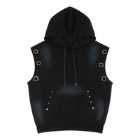 Unisex vintage wash sun fade sleeveless hoodie with heavyweight fabric and oversized metal eyelets
