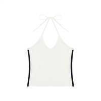 Women’s slim-fit color block halter crop tank top with V-neck and backless tie, Y2K-inspired design