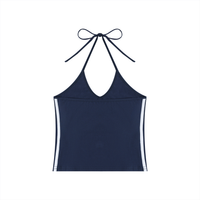 Women’s Color Block Halter Crop Tank Top with V-neck, backless halter tie, and slim fit in Y2K style