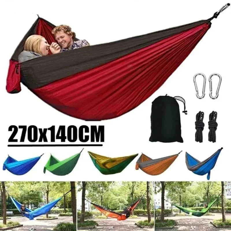Portable single person nylon hammock with carabiners and storage bag, lightweight and durable outdoor camping bed 270x140 cm