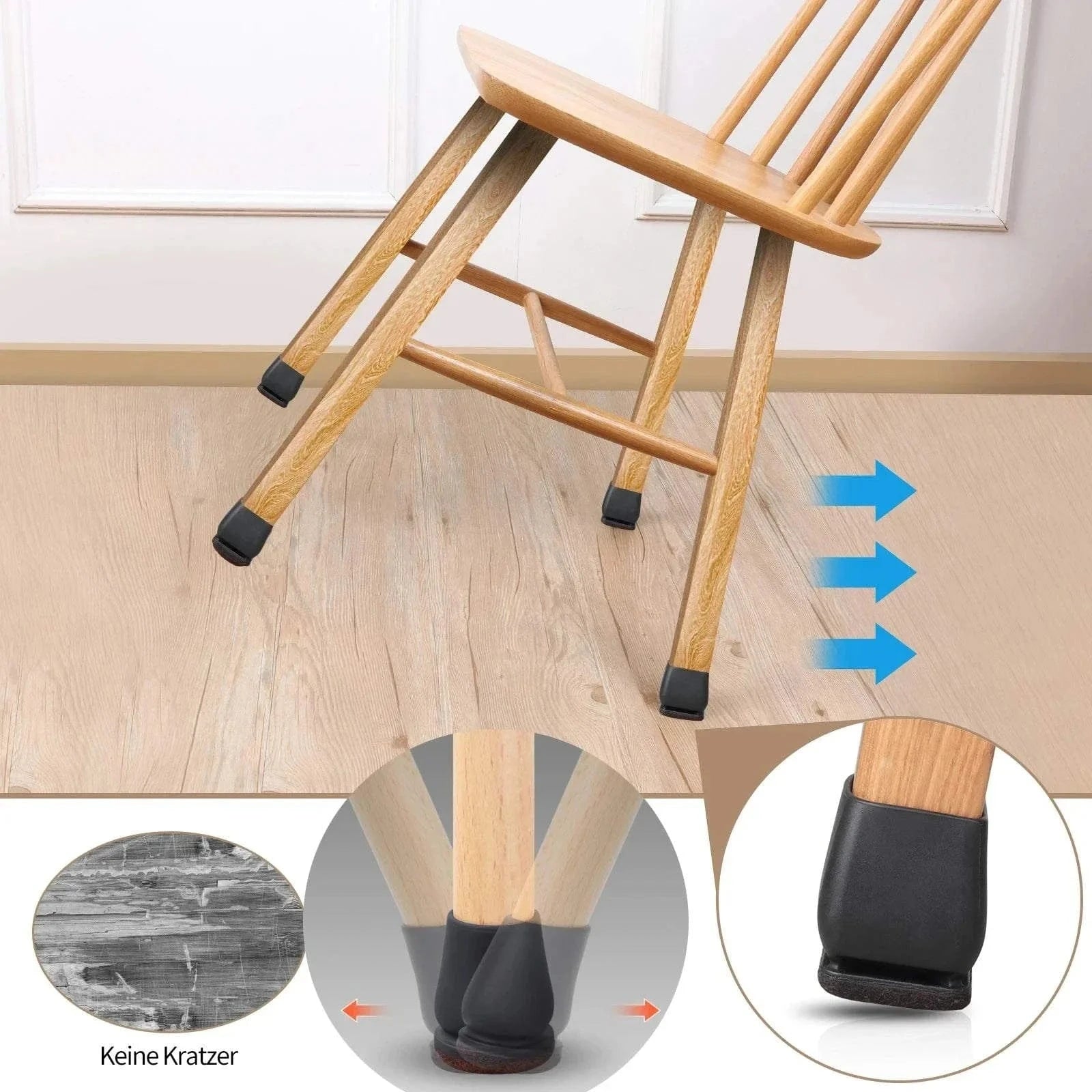 8PCS chair leg protectors with thick felt pads and silicone covers for hardwood floor protection