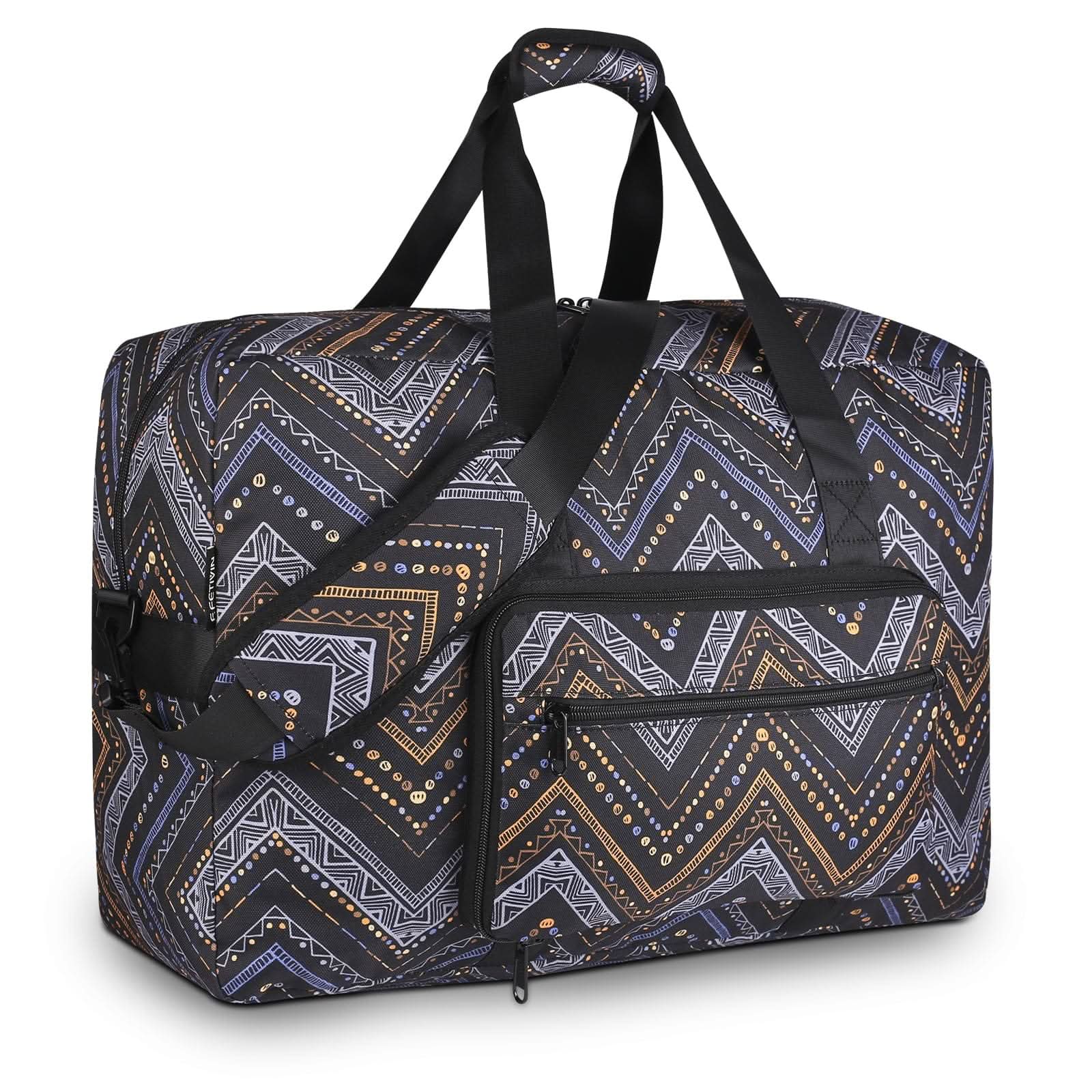 Stylish Waves Weekender Bag with floral pattern, foldable design, waterproof fabric, and adjustable straps for travel and weekend use