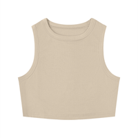 Women’s tight crewneck crop tank top sleeveless ribbed bodycon tee in solid color