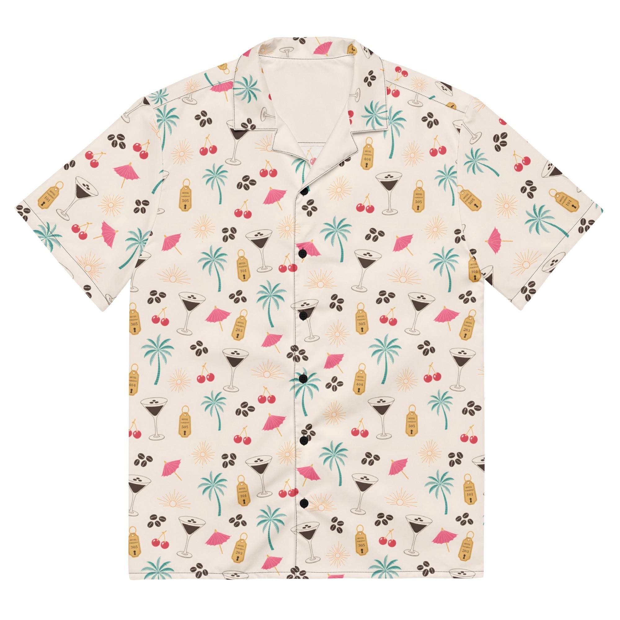 Espresso Martini Hawaiian Shirt unisex aloha button-up with cocktail print on featherlight moisture-wicking fabric