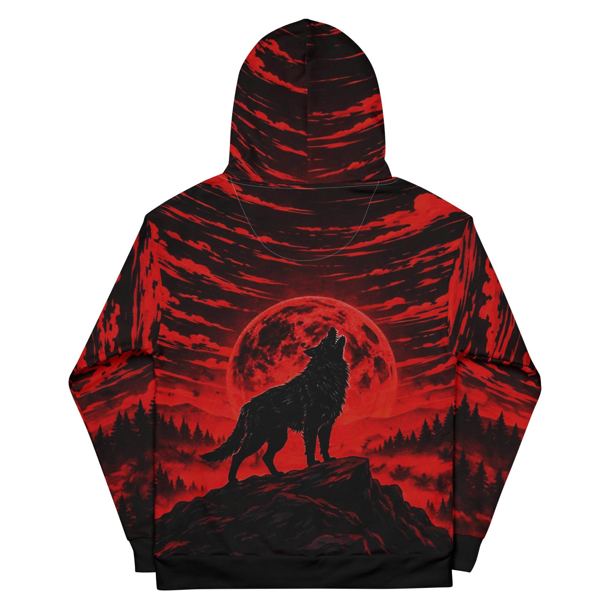 Unisex cotton hoodie with all-over wolf print and wild forest graphic design