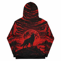 Unisex cotton hoodie with all-over wolf print and wild forest graphic design
