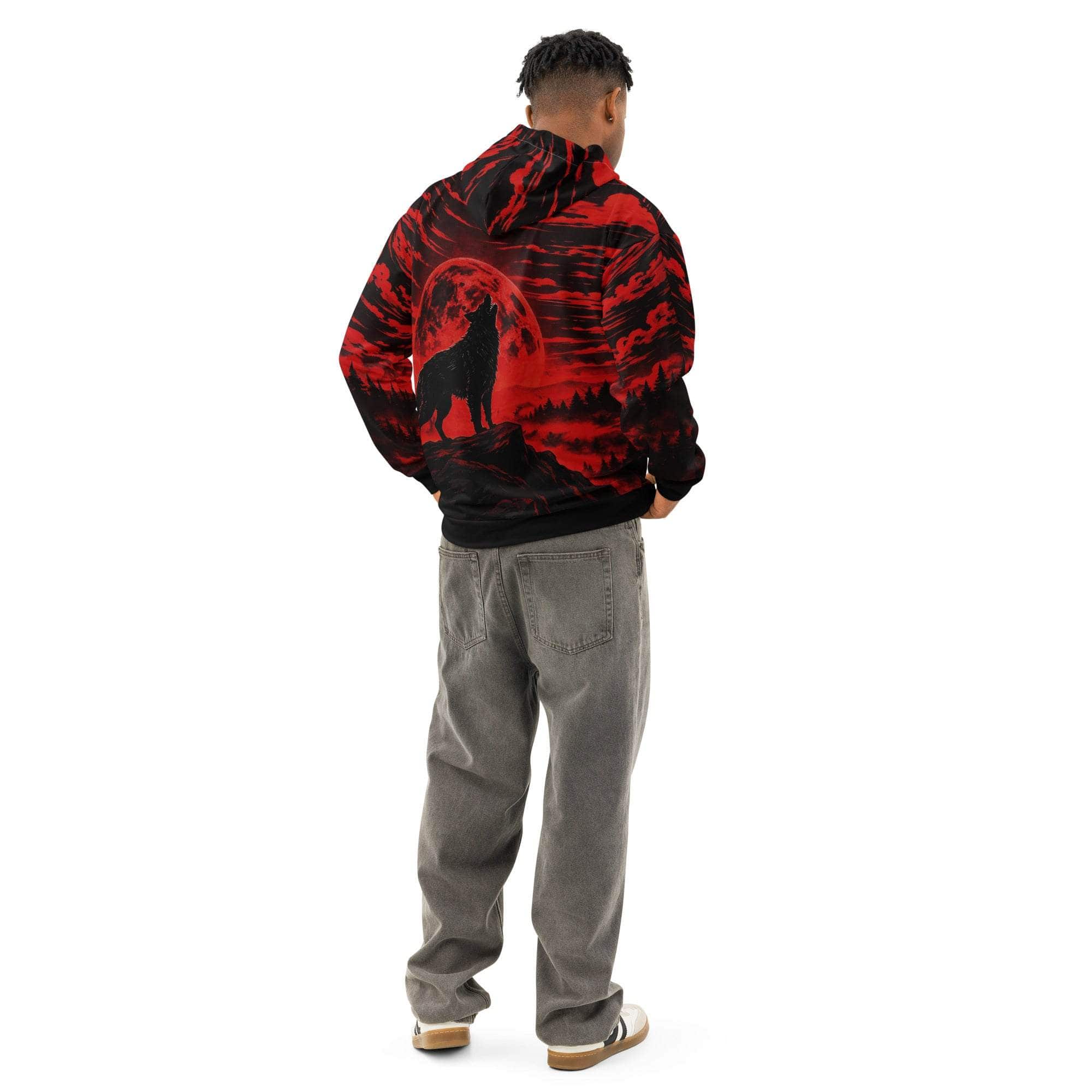 Unisex wolf all-over print cotton hoodie with bold forest graphic design
