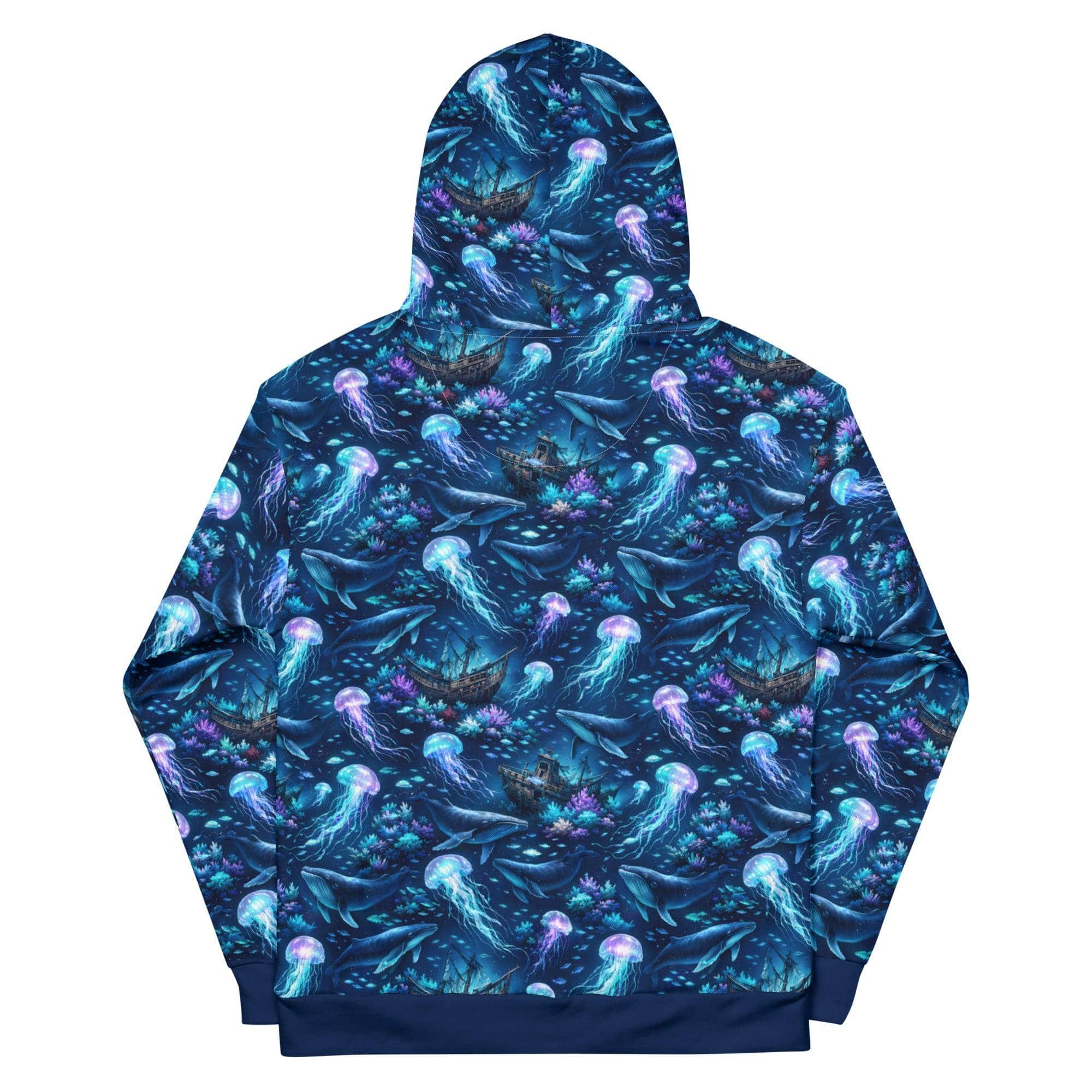 Unisex cotton hoodie with ocean jellyfish and whale design