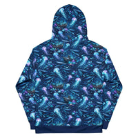 Unisex cotton hoodie with ocean jellyfish and whale design
