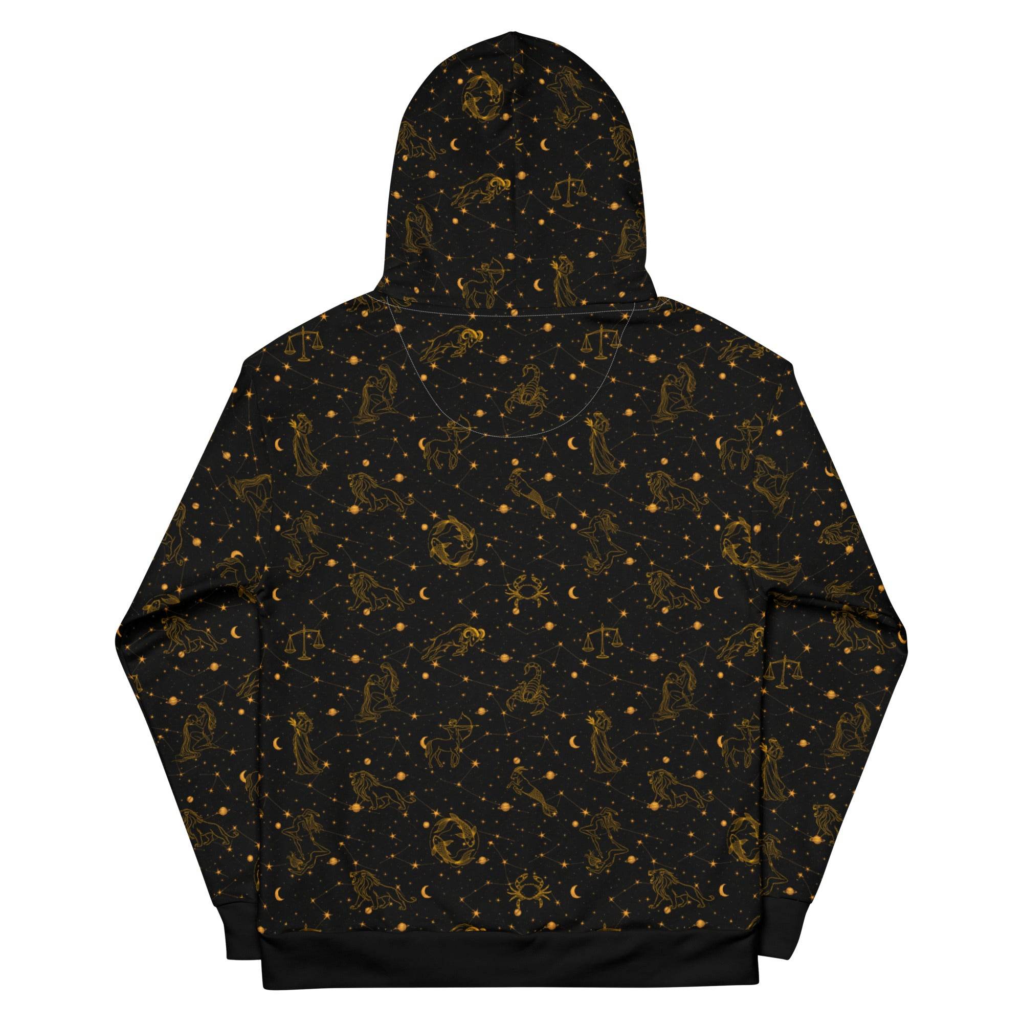Blue Zodiac constellation hoodie with celestial print, unisex cotton pullover