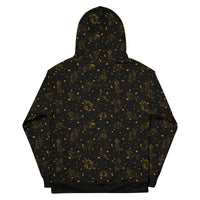 Blue Zodiac constellation hoodie with celestial print, unisex cotton pullover