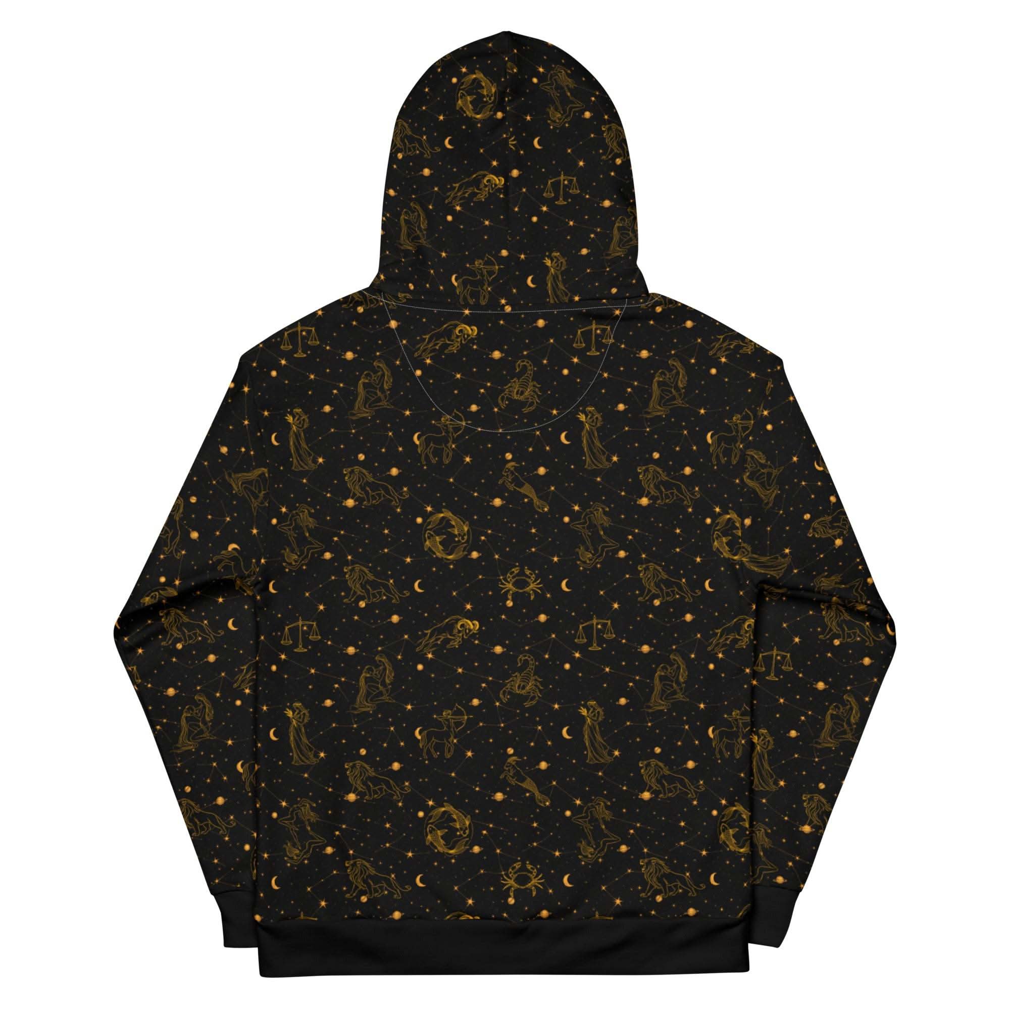 Blue Zodiac constellation hoodie with celestial print, unisex cotton pullover
