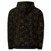Blue zodiac constellation hoodie with celestial print, unisex cotton pullover
