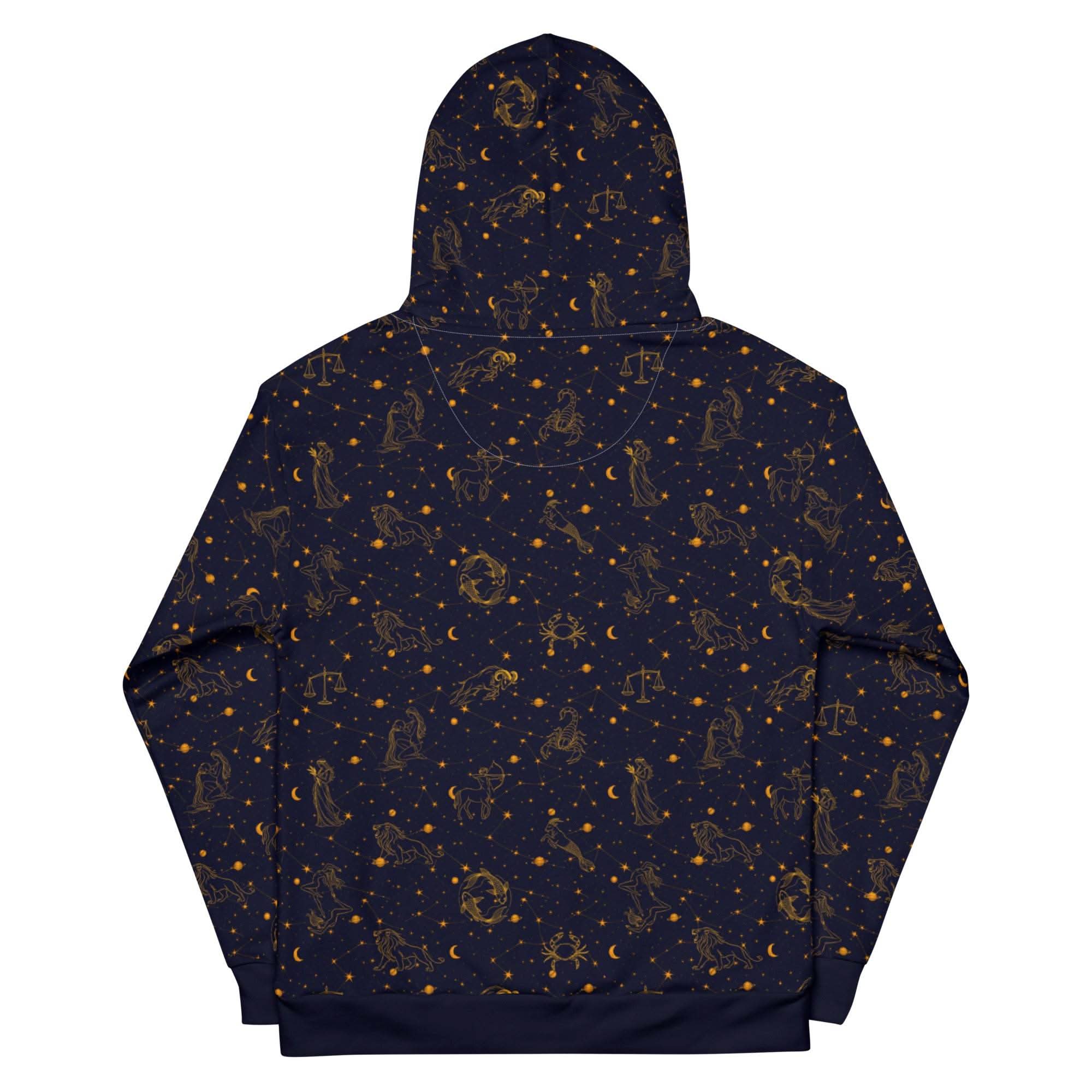 Blue Zodiac Constellation hoodie with celestial print on soft cotton unisex pullover