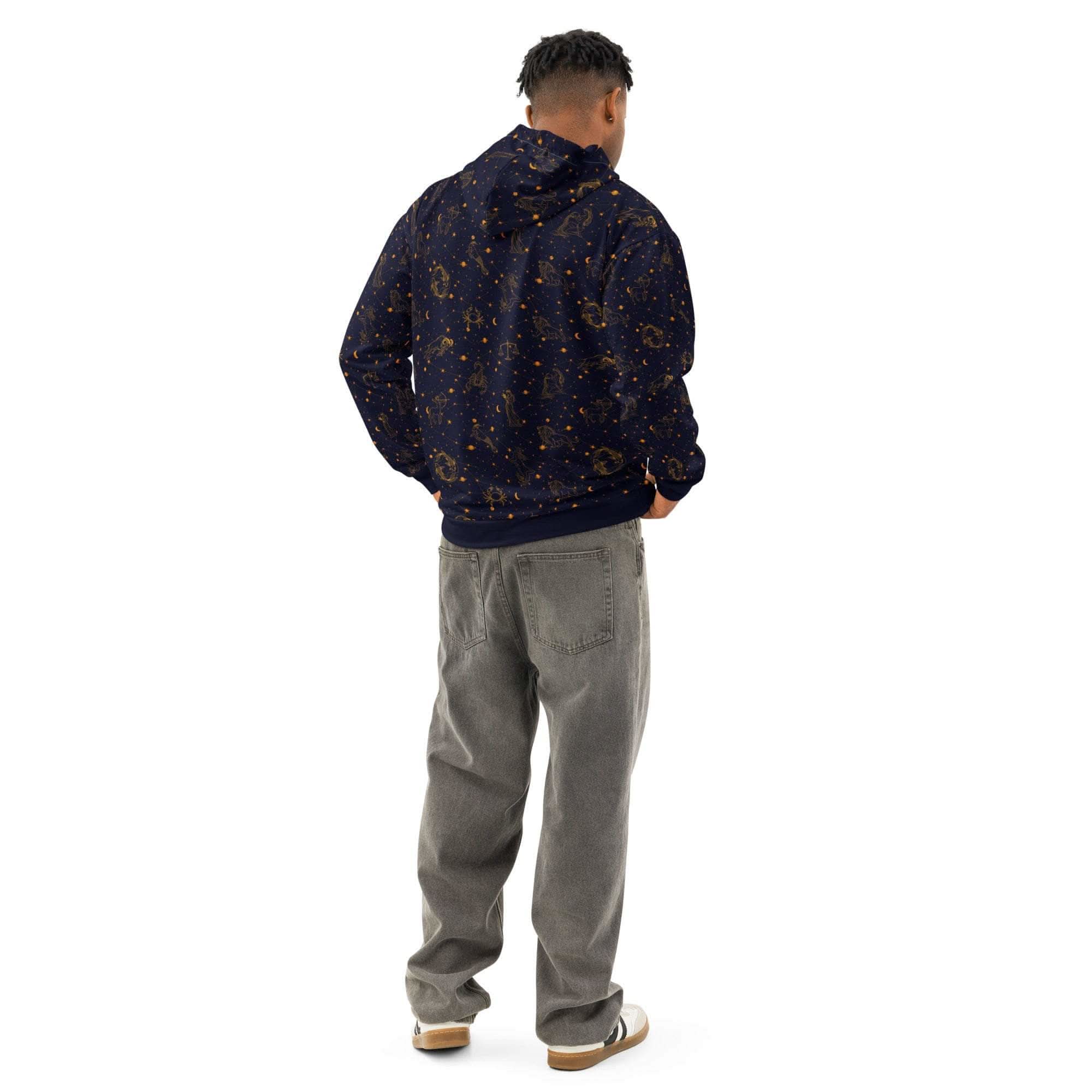 Blue Zodiac Constellation hoodie with celestial zodiac star print on cozy cotton pullover